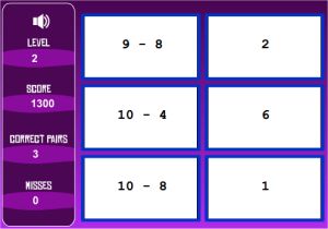 Subtraction Facts Game - Matching