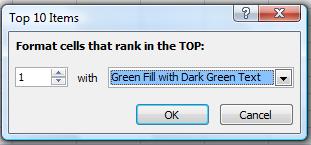 Dialog box after choosing 1 highest item and green color