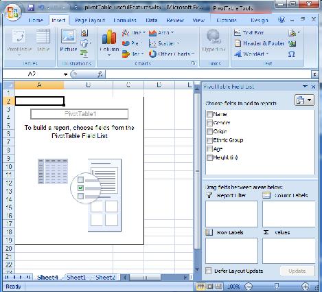 A new worksheet with the pivot table working environment.