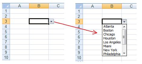 An example of an Excel spreadsheet with a cell containing a drop down list