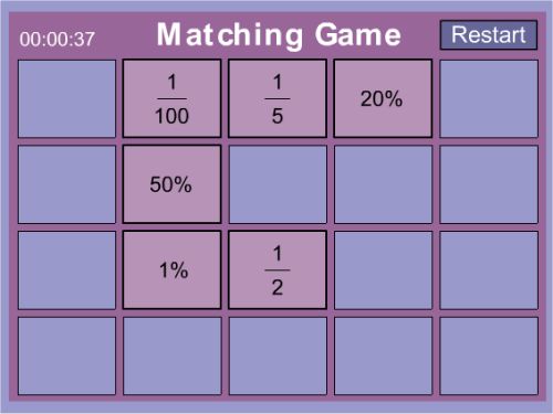 Percentage And Fractions Matching Game - An Online Activity For Children