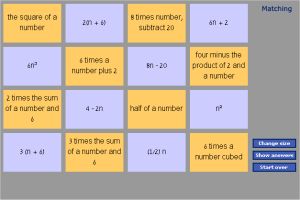 Algebraic Expressions and Word Phrases Online Game