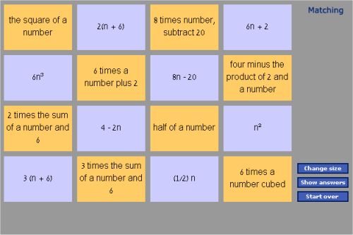 Algebraic Expressions And Word Phrases Online Game